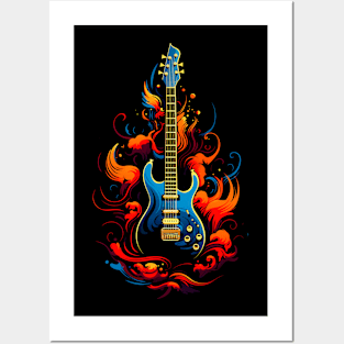 Electric Guitar Fire Posters and Art